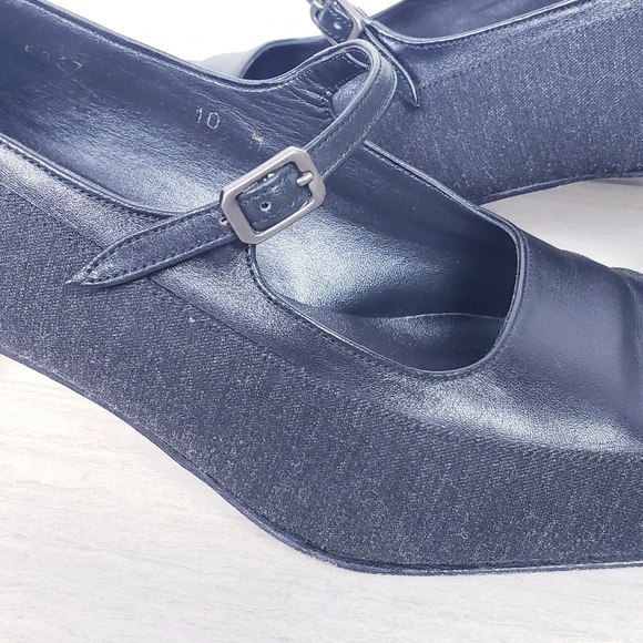 Vintage square toe mixed fabric Mary Jane Heel - Picture 4 of 8